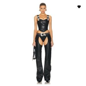 Moschino Leather Chap Pants with Crystal Belt
